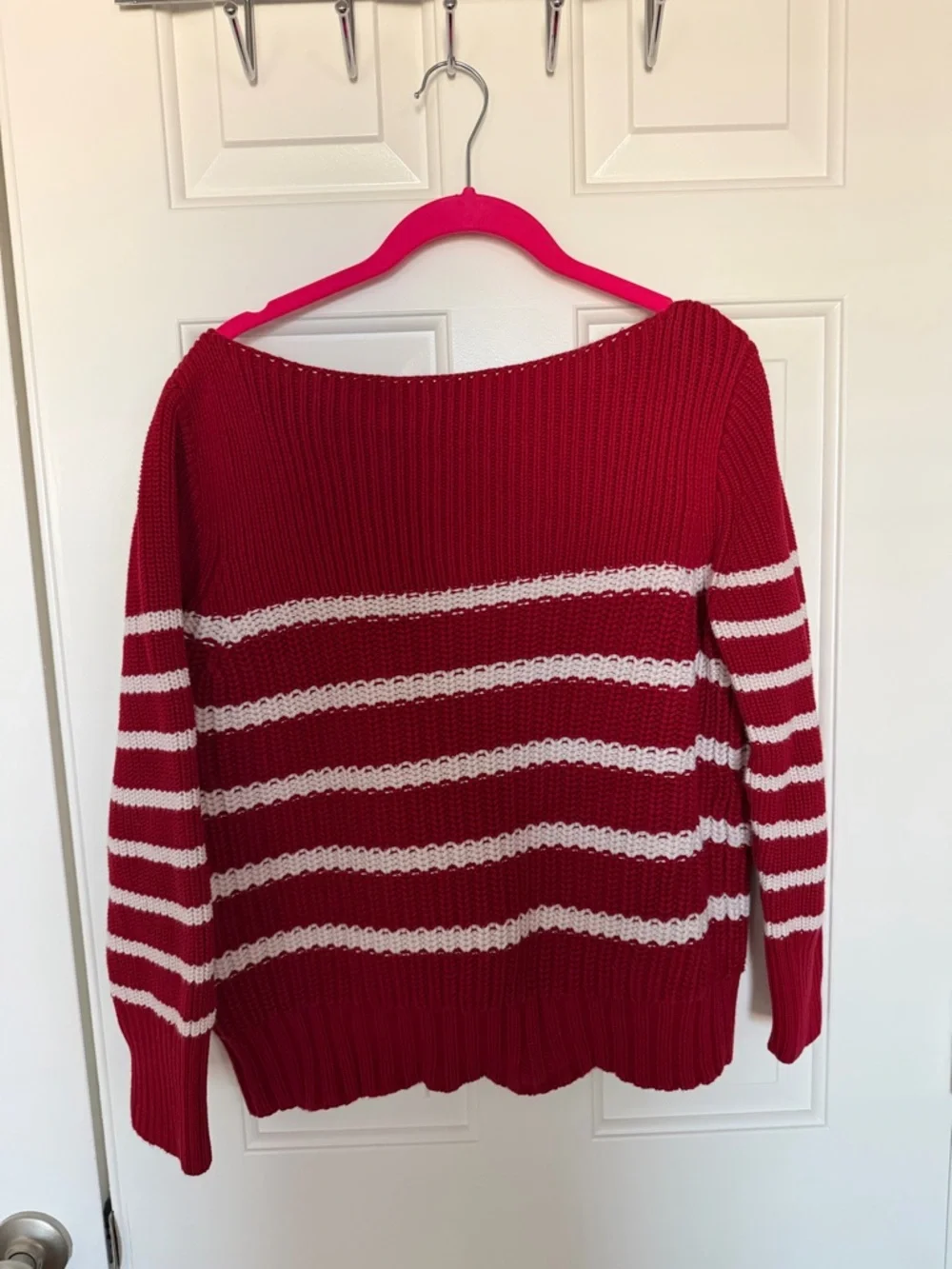 J. Crew Red and White Striped Boat Neck Sweater